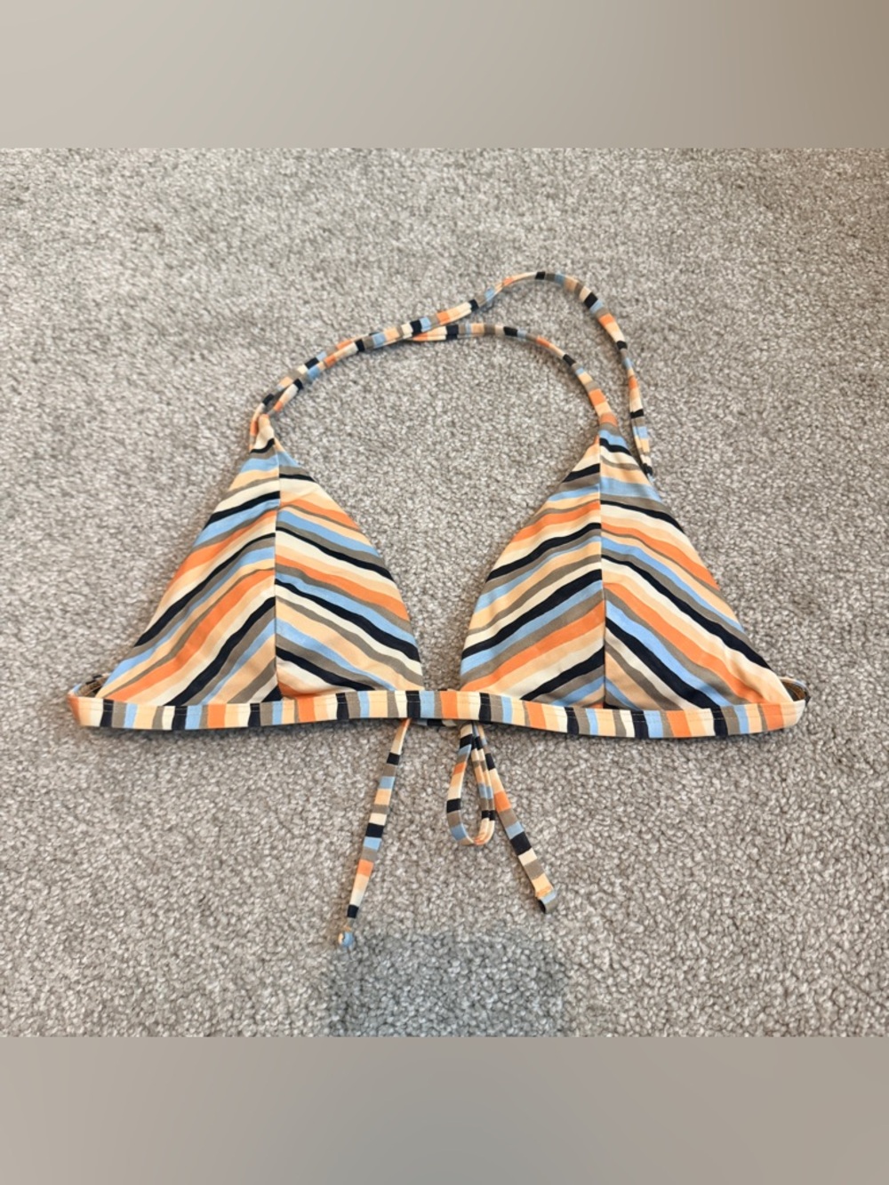 PrAna Women’s Sunkissed Swim Bikini Top Water Stripe Triangle Orange Blue Size S